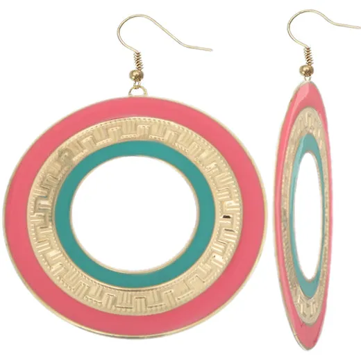 Pink Blue Thin Disc Dangle Earrings