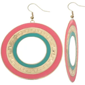 Pink Blue Thin Disc Dangle Earrings