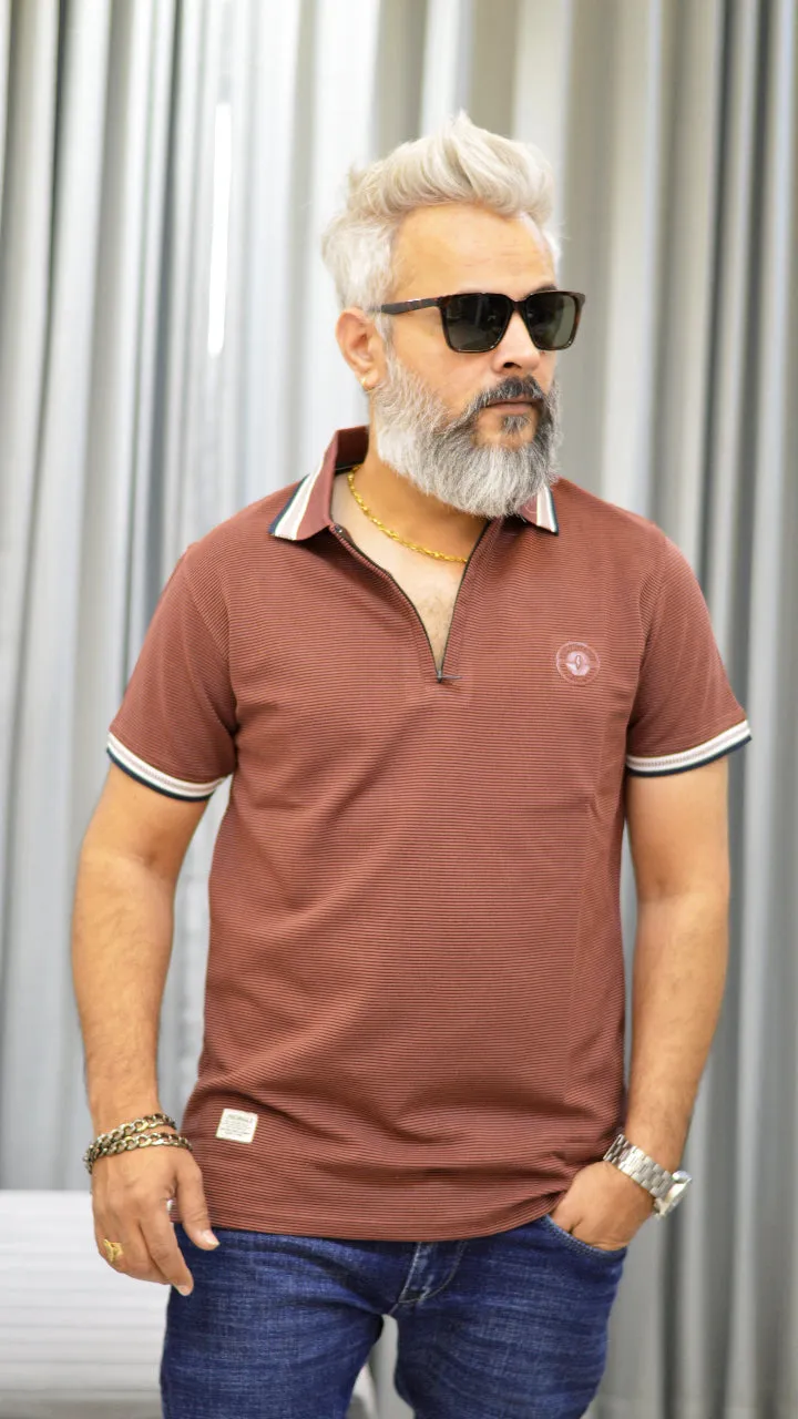 Premium Textured Zip Polo T-Shirt for Men – Designer Wear