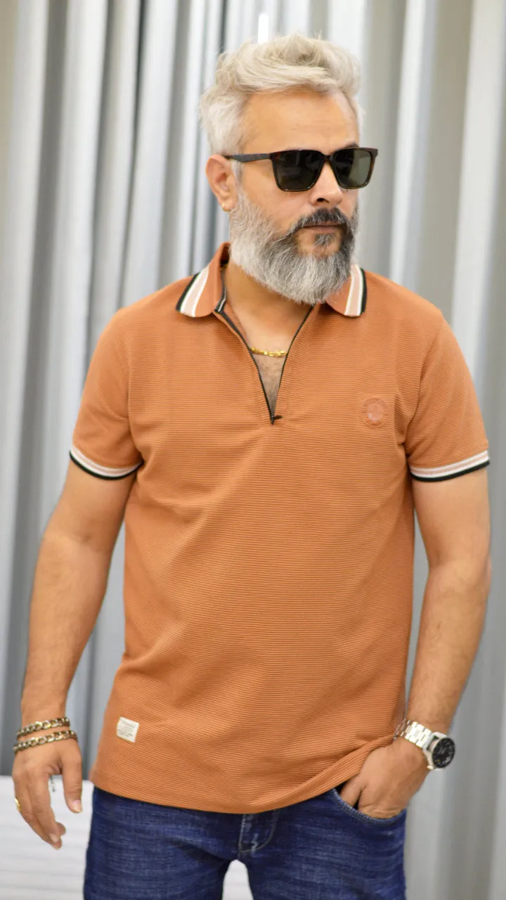 Premium Textured Zip Polo T-Shirt for Men – Designer Wear