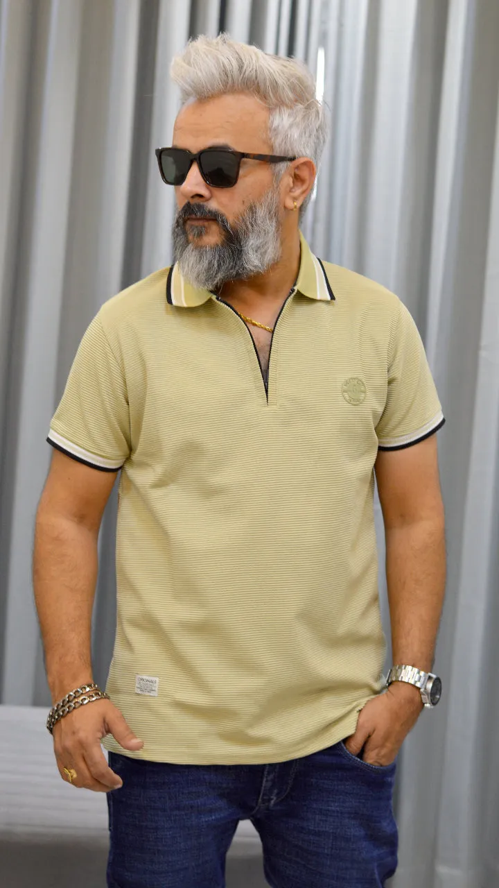 Premium Textured Zip Polo T-Shirt for Men – Designer Wear