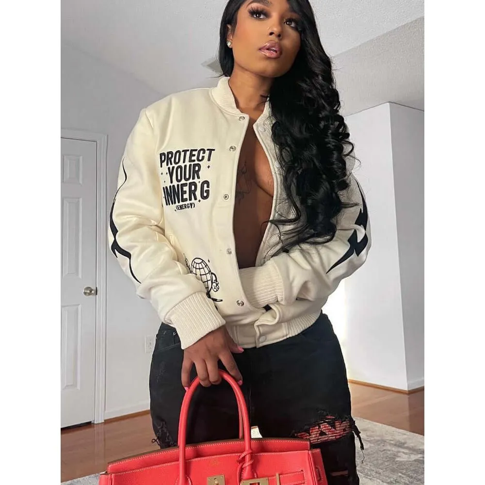 Printed baseball jacket
