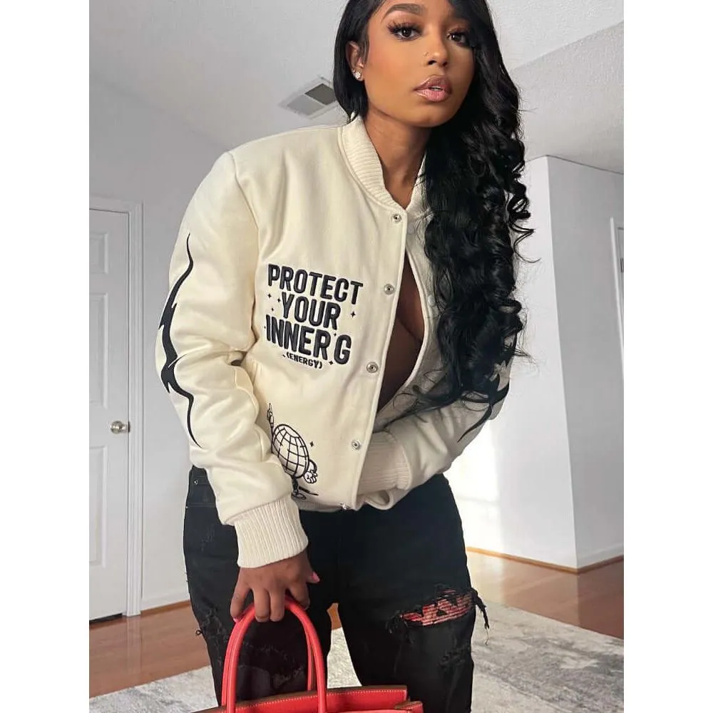 Printed baseball jacket