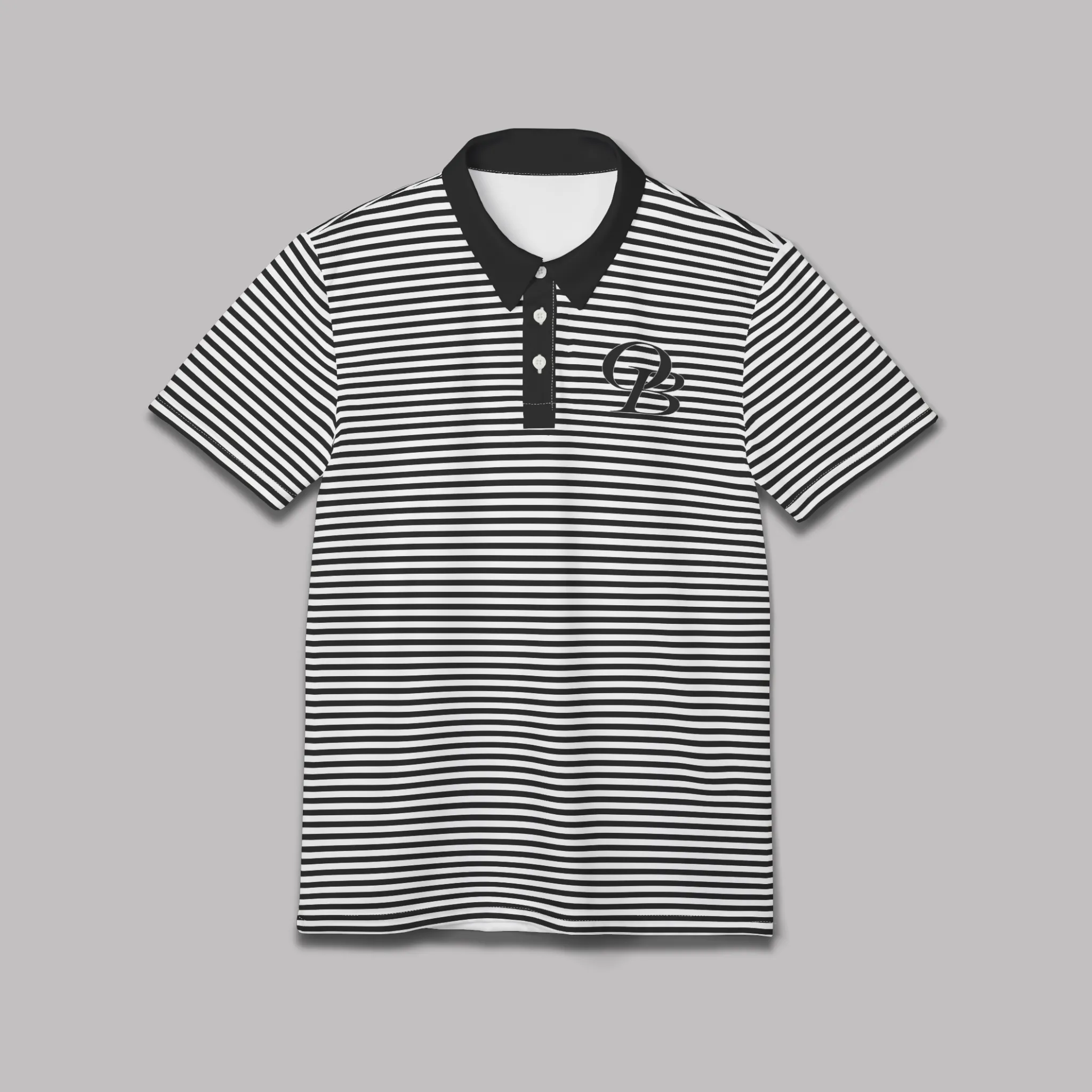 "The Pugsley" Black & White Striped Unisex Casual Short-Sleeve Polo Shirt