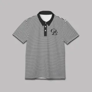 "The Pugsley" Black & White Striped Unisex Casual Short-Sleeve Polo Shirt