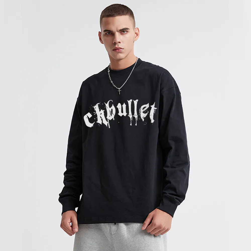 Retro Dark Cross Letters Long-Sleeve Shirt
