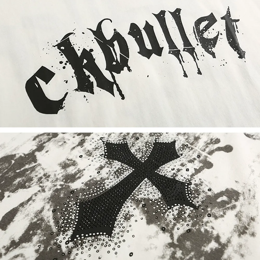 Retro Dark Cross Letters Long-Sleeve Shirt