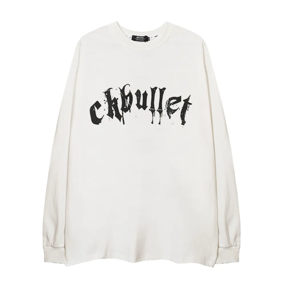 Retro Dark Cross Letters Long-Sleeve Shirt