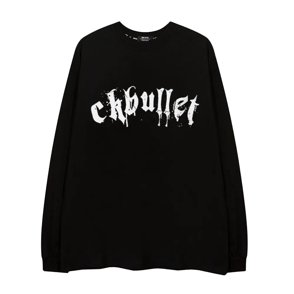 Retro Dark Cross Letters Long-Sleeve Shirt