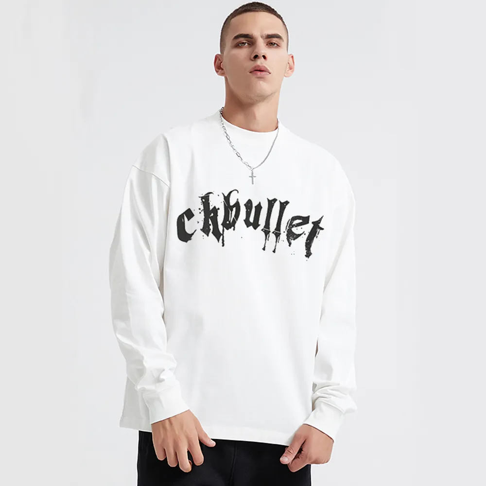 Retro Dark Cross Letters Long-Sleeve Shirt