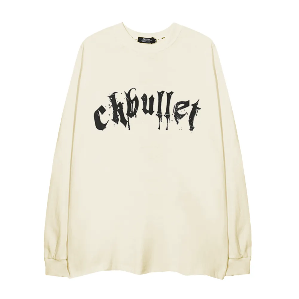 Retro Dark Cross Letters Long-Sleeve Shirt