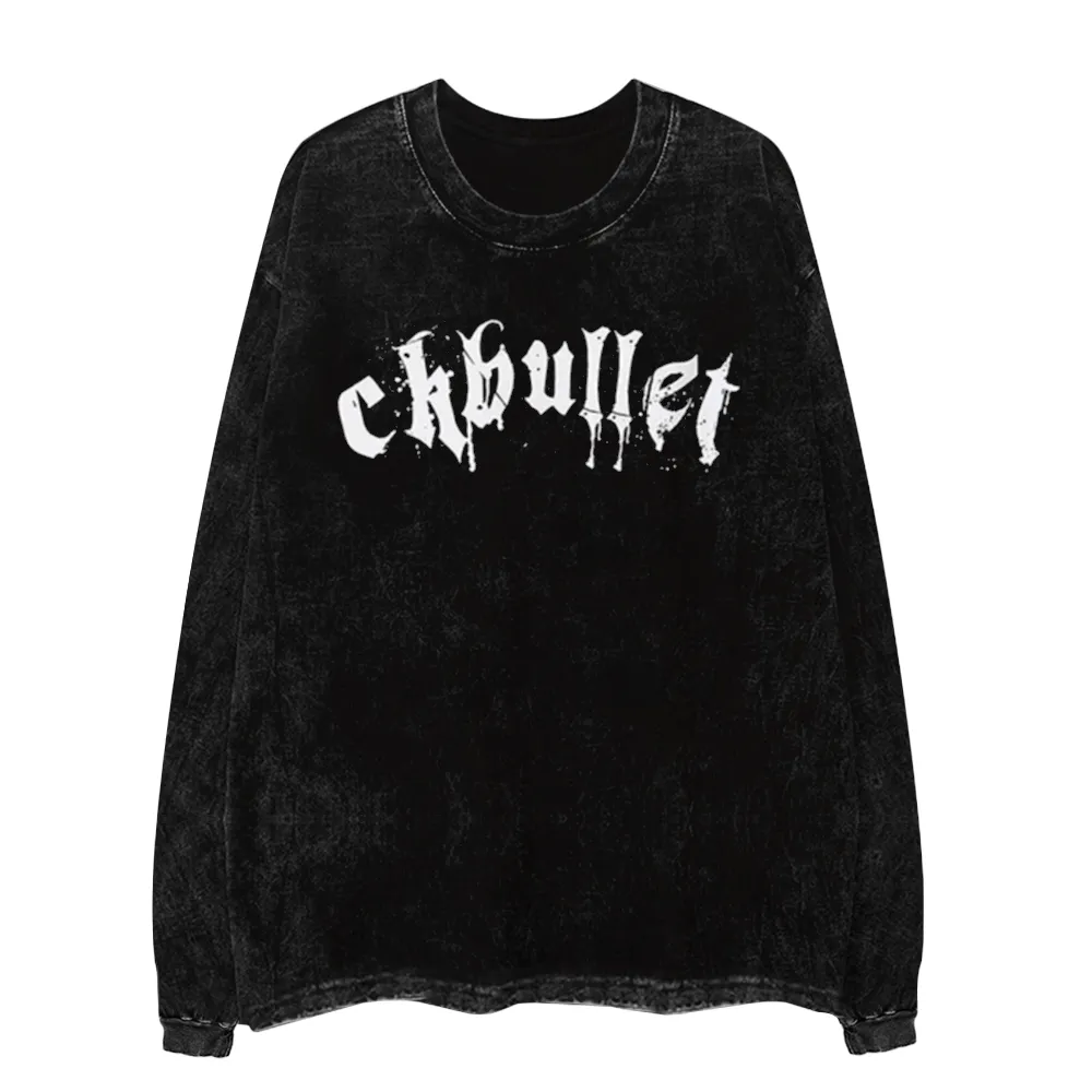 Retro Dark Cross Letters Long-Sleeve Shirt