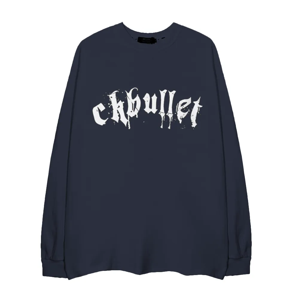Retro Dark Cross Letters Long-Sleeve Shirt