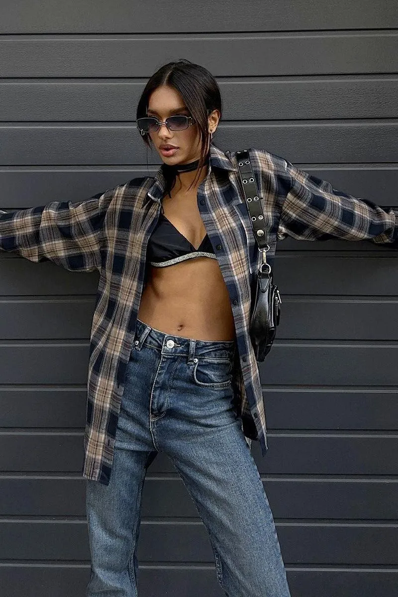 Retro plaid loose street shirt