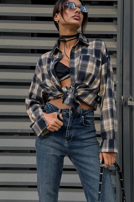 Retro plaid loose street shirt