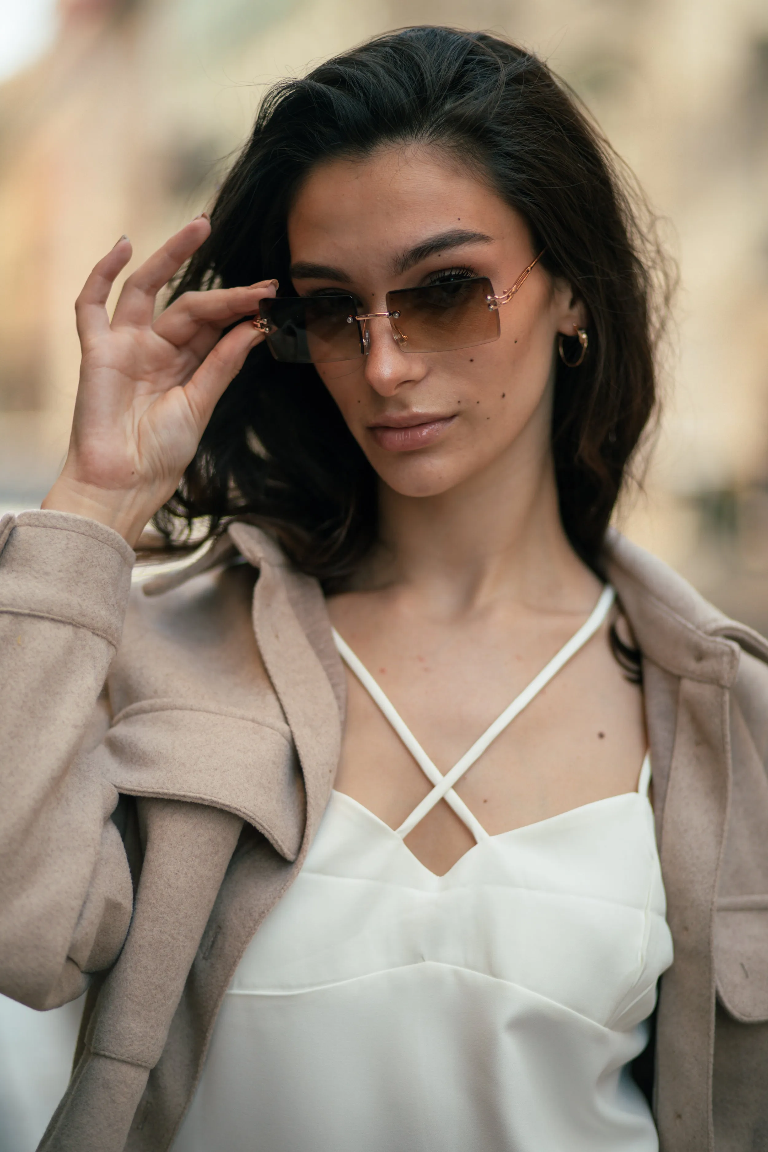 Rimless Rectangle Colour Tint Sunglasses