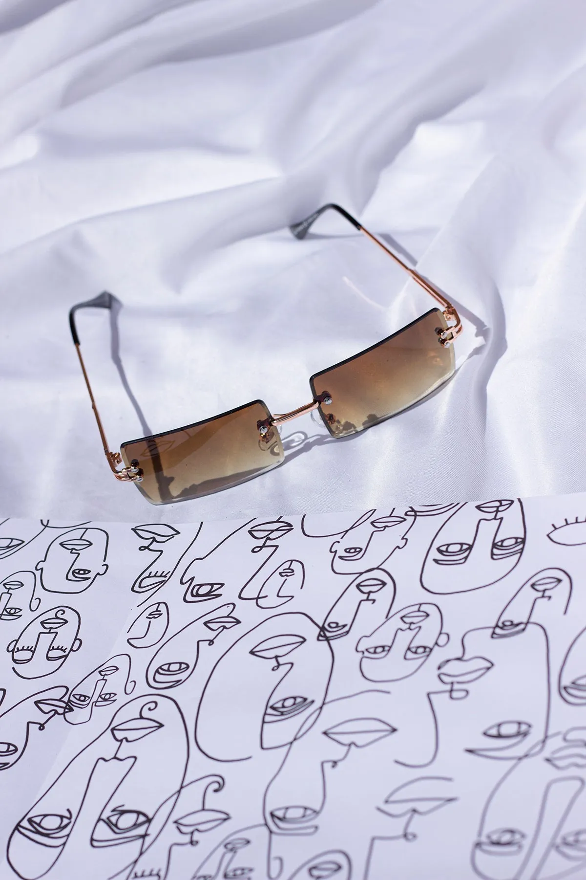 Rimless Rectangle Colour Tint Sunglasses