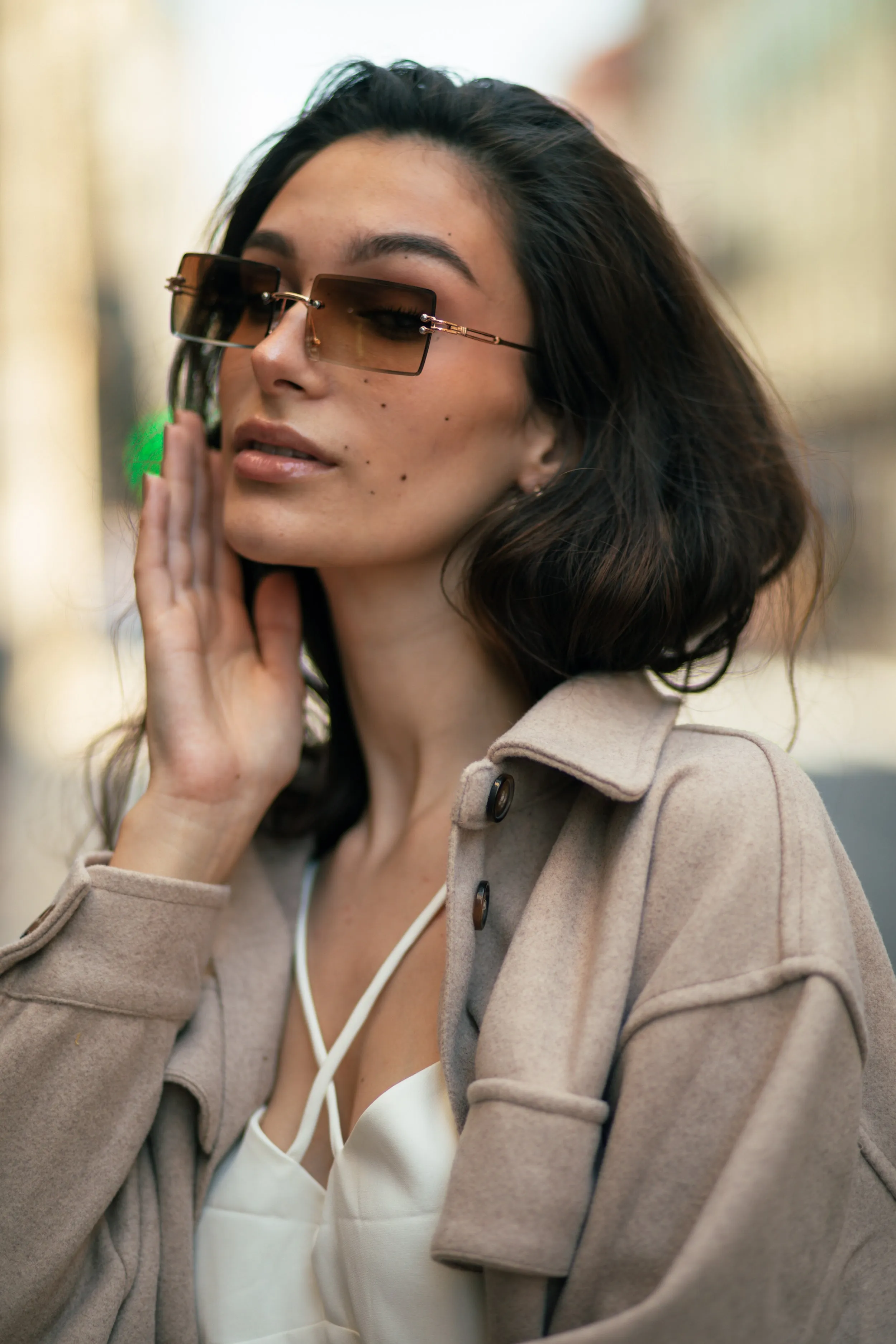 Rimless Rectangle Colour Tint Sunglasses