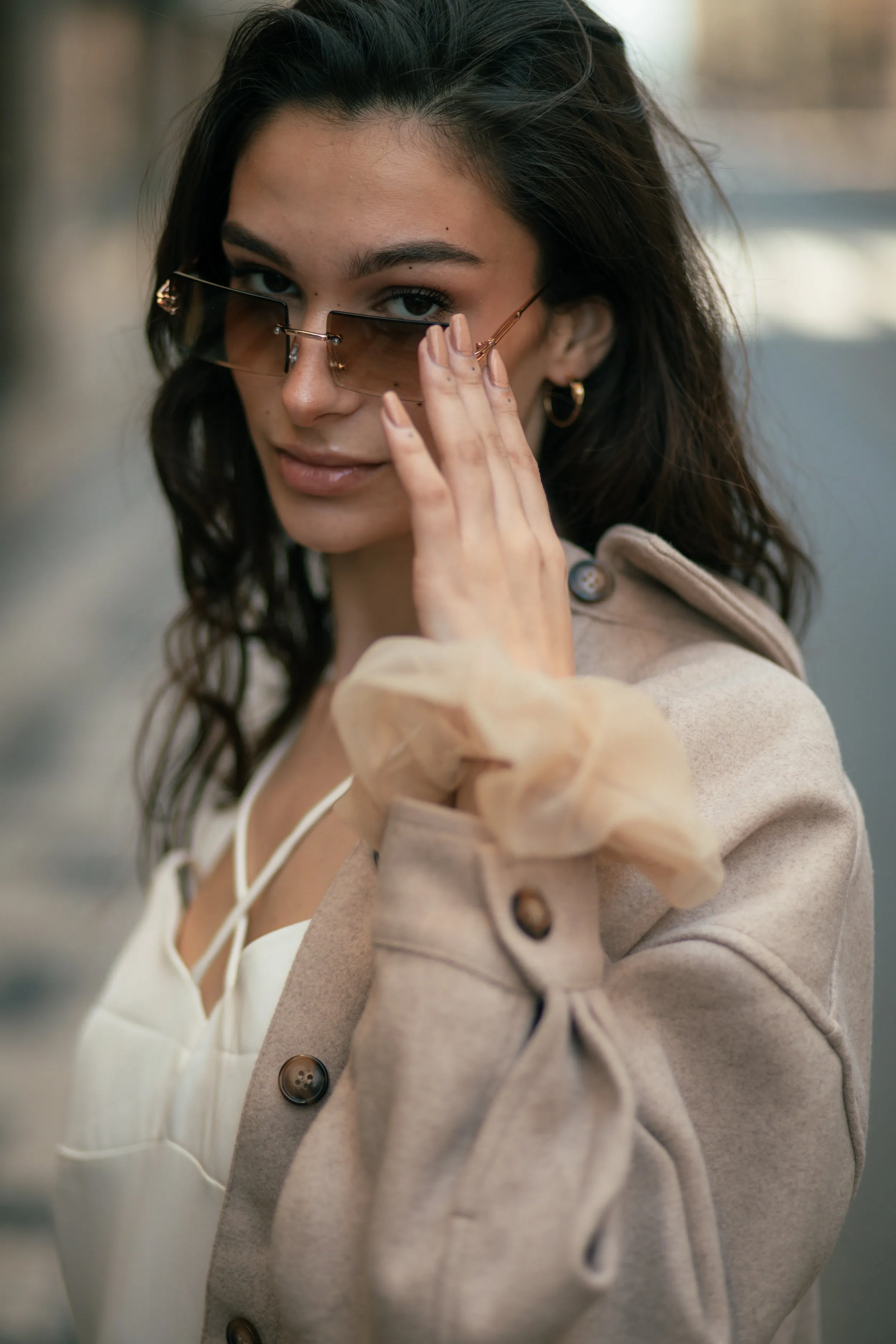 Rimless Rectangle Colour Tint Sunglasses
