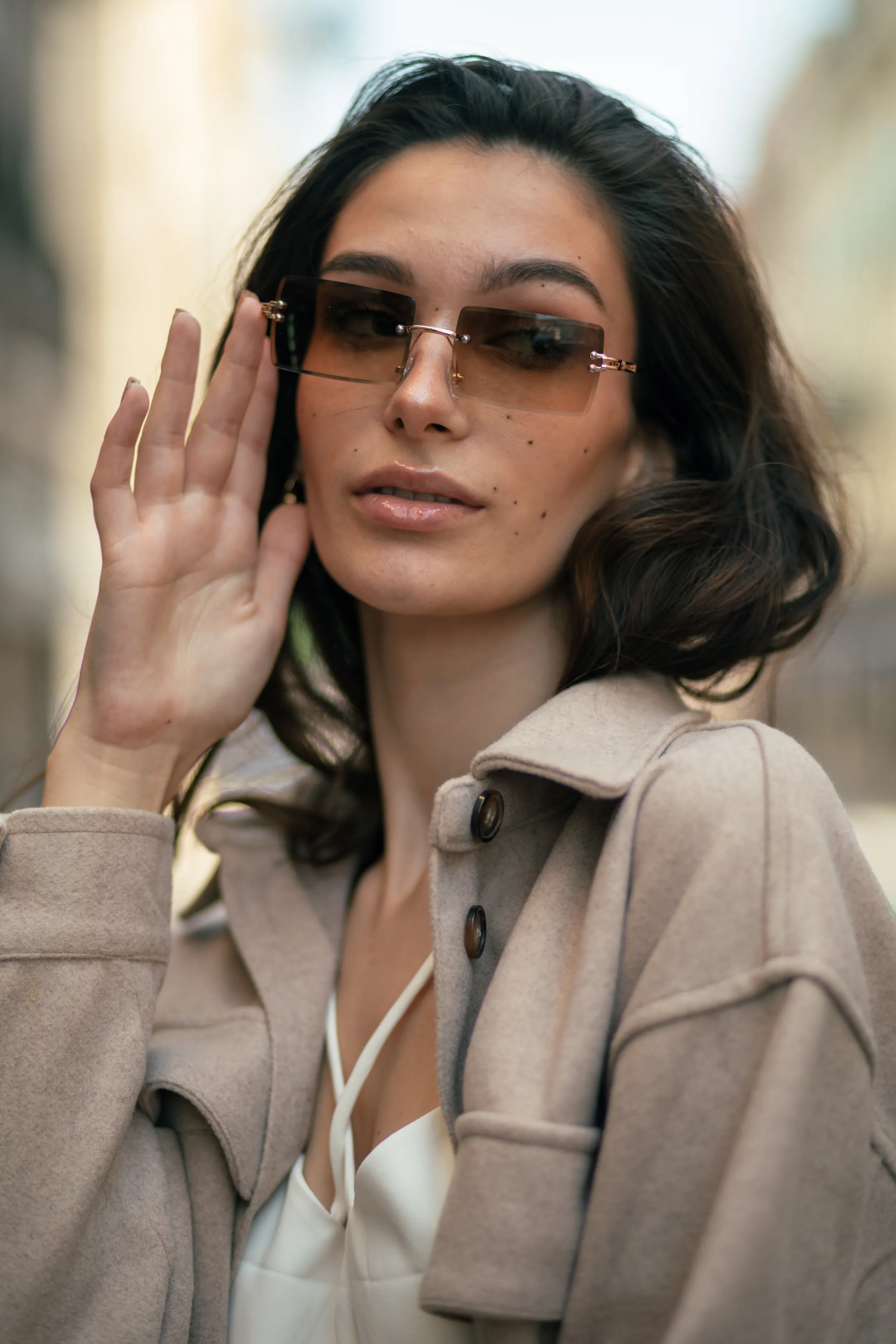 Rimless Rectangle Colour Tint Sunglasses