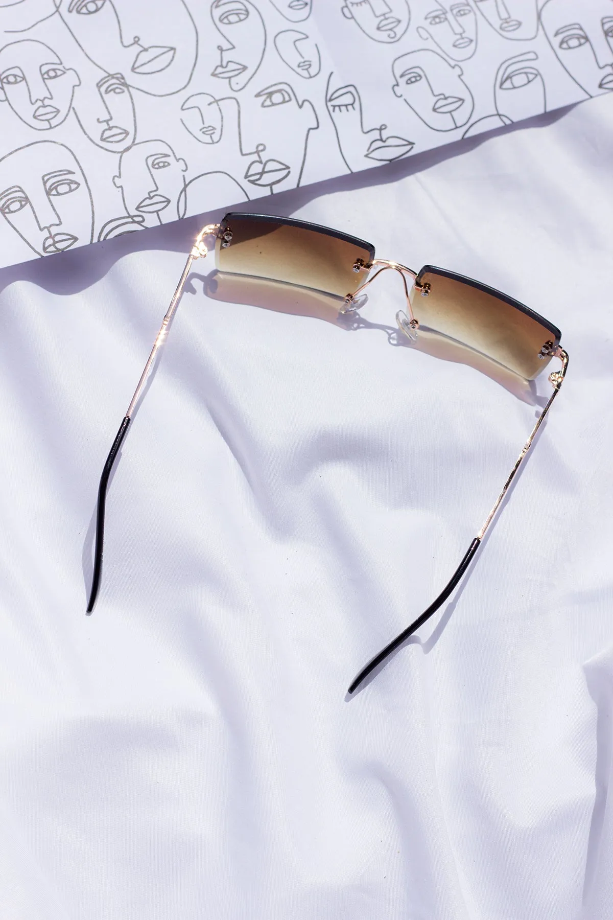 Rimless Rectangle Colour Tint Sunglasses