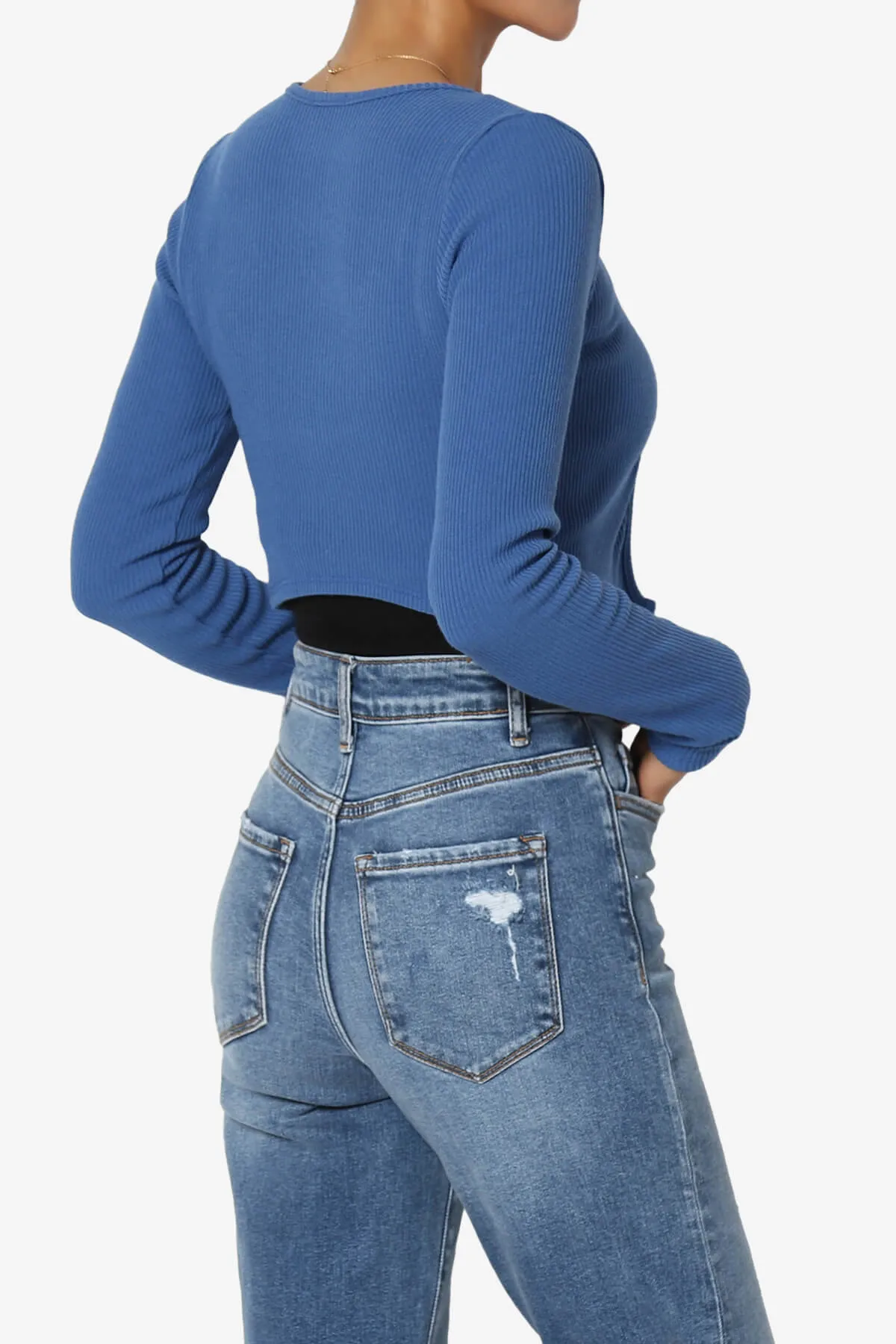 Roca Tie Front Long Sleeve Ribbed Crop Cardigan