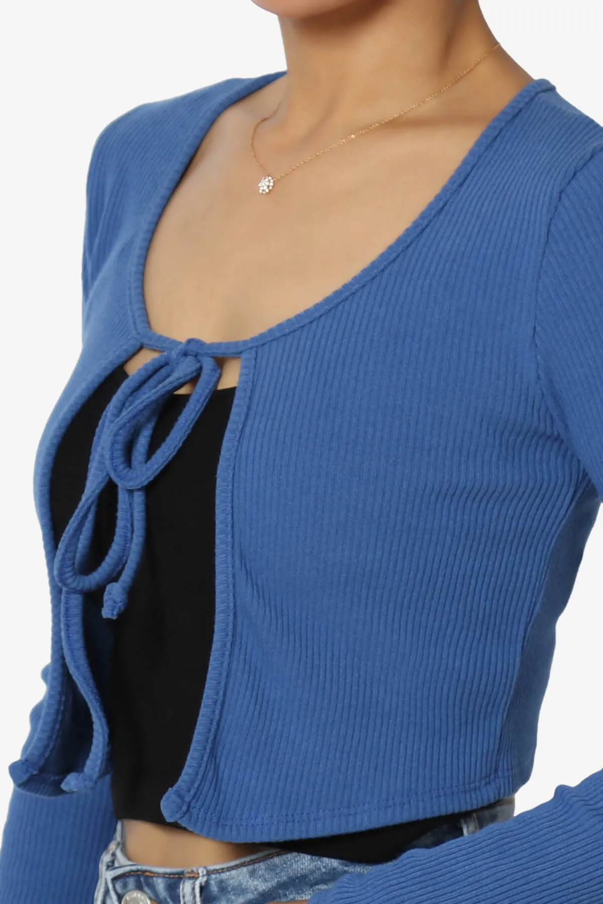 Roca Tie Front Long Sleeve Ribbed Crop Cardigan