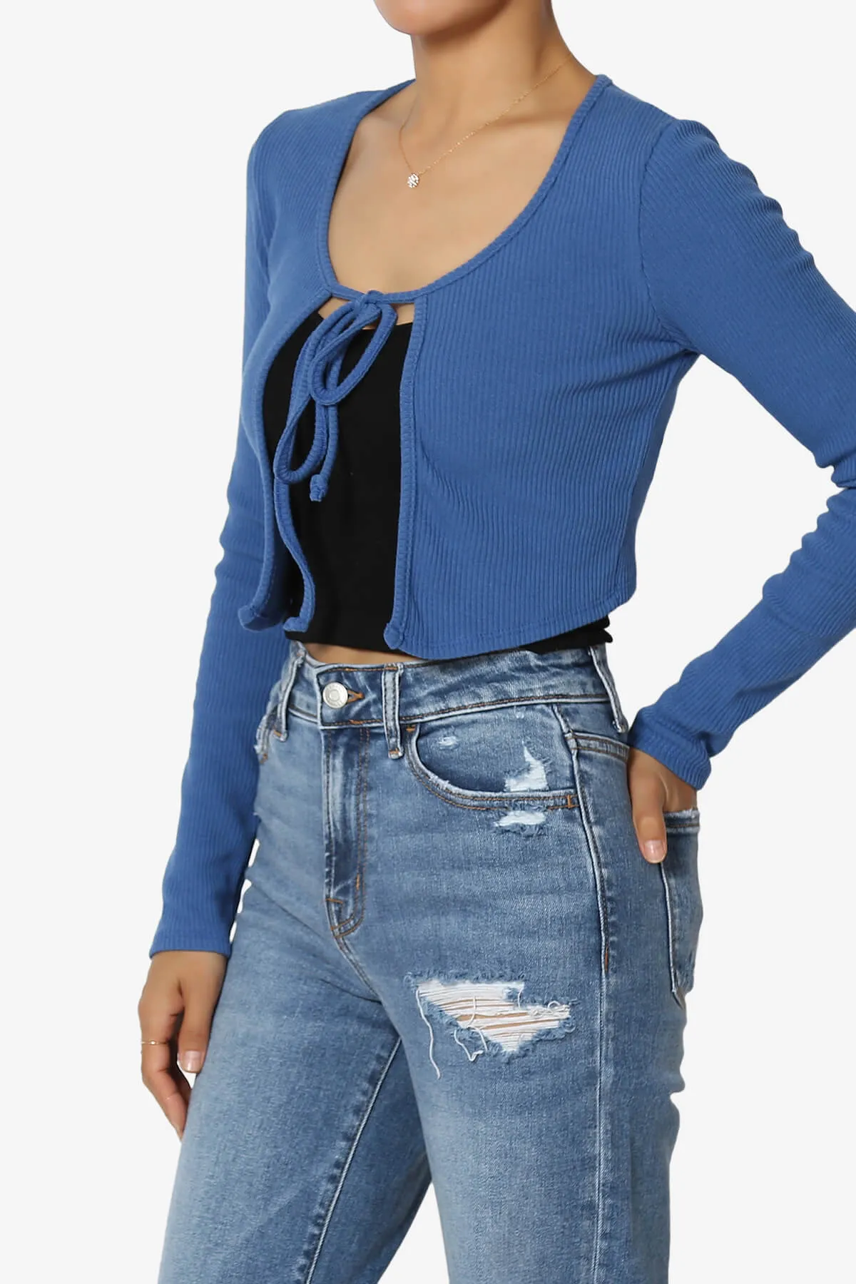 Roca Tie Front Long Sleeve Ribbed Crop Cardigan