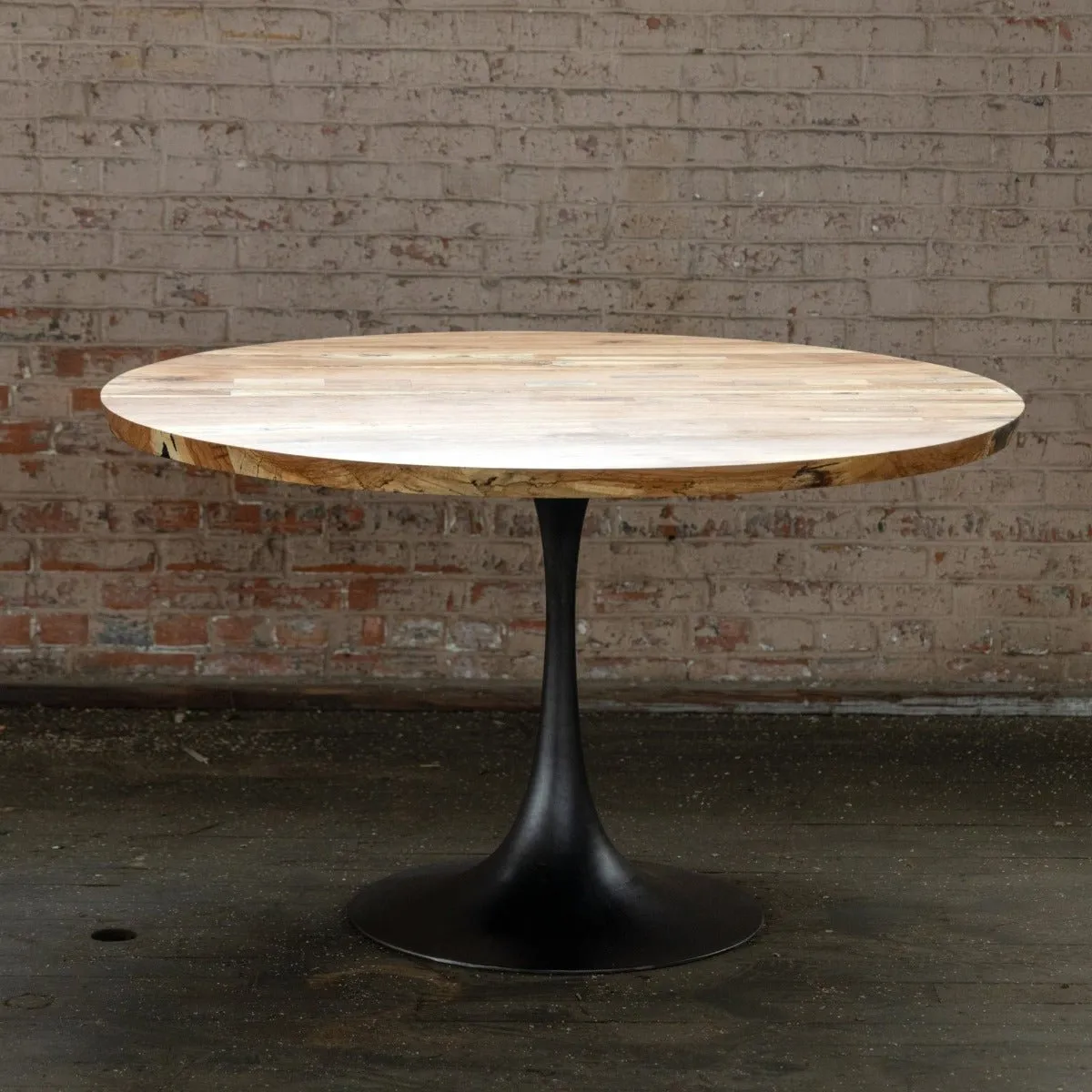 Round Pedestal Base Dining Table | Reclaimed Wood Round Dining Table With Cast Iron "Amicalola" Base