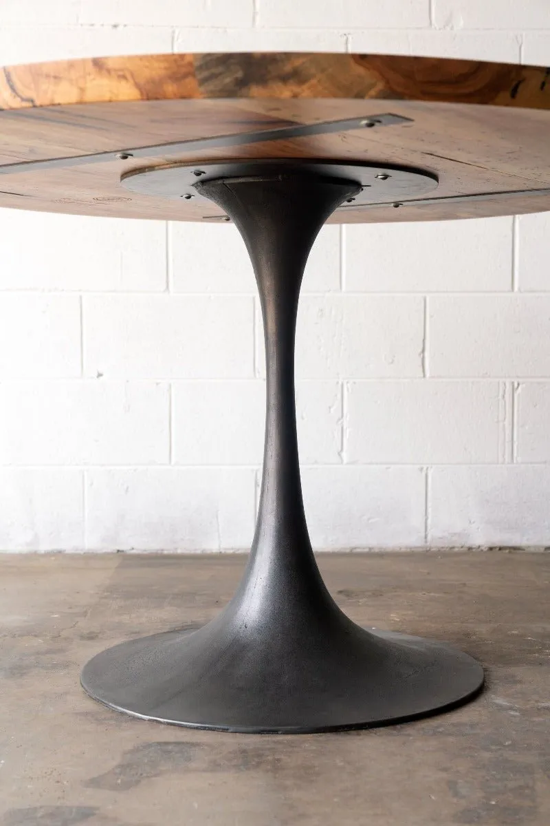 Round Pedestal Base Dining Table | Reclaimed Wood Round Dining Table With Cast Iron "Amicalola" Base