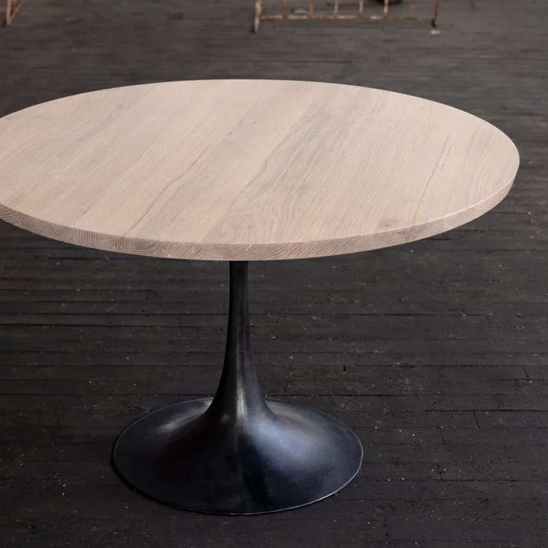 Round Pedestal Base Dining Table | Reclaimed Wood Round Dining Table With Cast Iron "Amicalola" Base