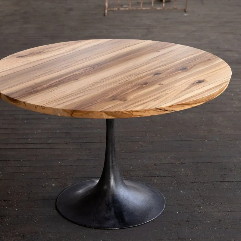 Round Pedestal Base Dining Table | Reclaimed Wood Round Dining Table With Cast Iron "Amicalola" Base