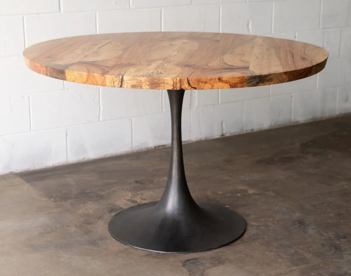Round Pedestal Base Dining Table | Reclaimed Wood Round Dining Table With Cast Iron "Amicalola" Base