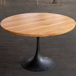 Round Pedestal Base Dining Table | Reclaimed Wood Round Dining Table With Cast Iron "Amicalola" Base