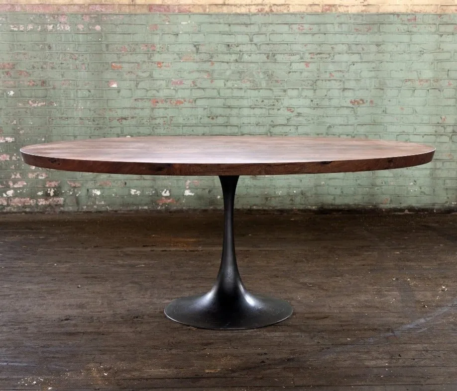 Round Pedestal Base Dining Table | Reclaimed Wood Round Dining Table With Cast Iron "Amicalola" Base
