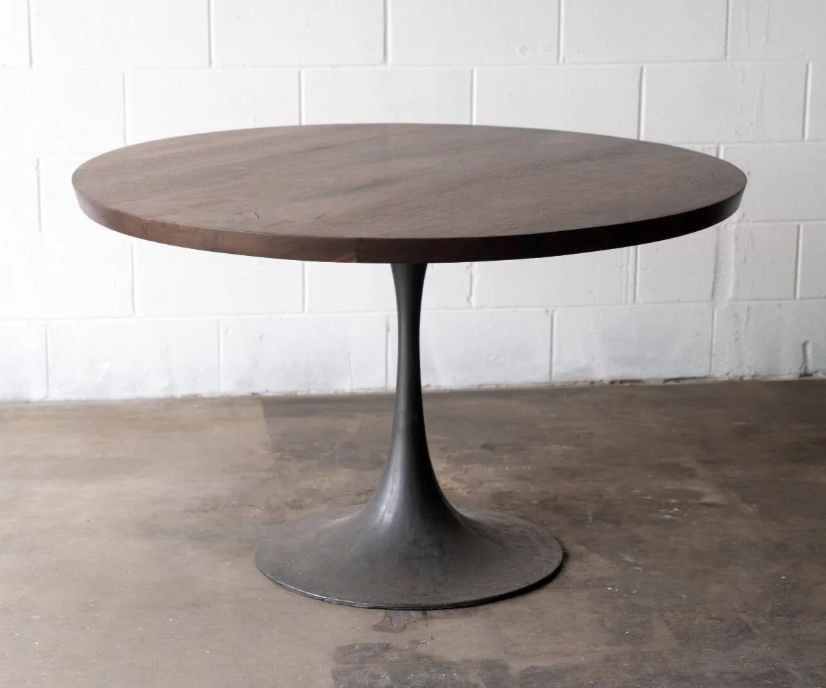 Round Pedestal Base Dining Table | Reclaimed Wood Round Dining Table With Cast Iron "Amicalola" Base