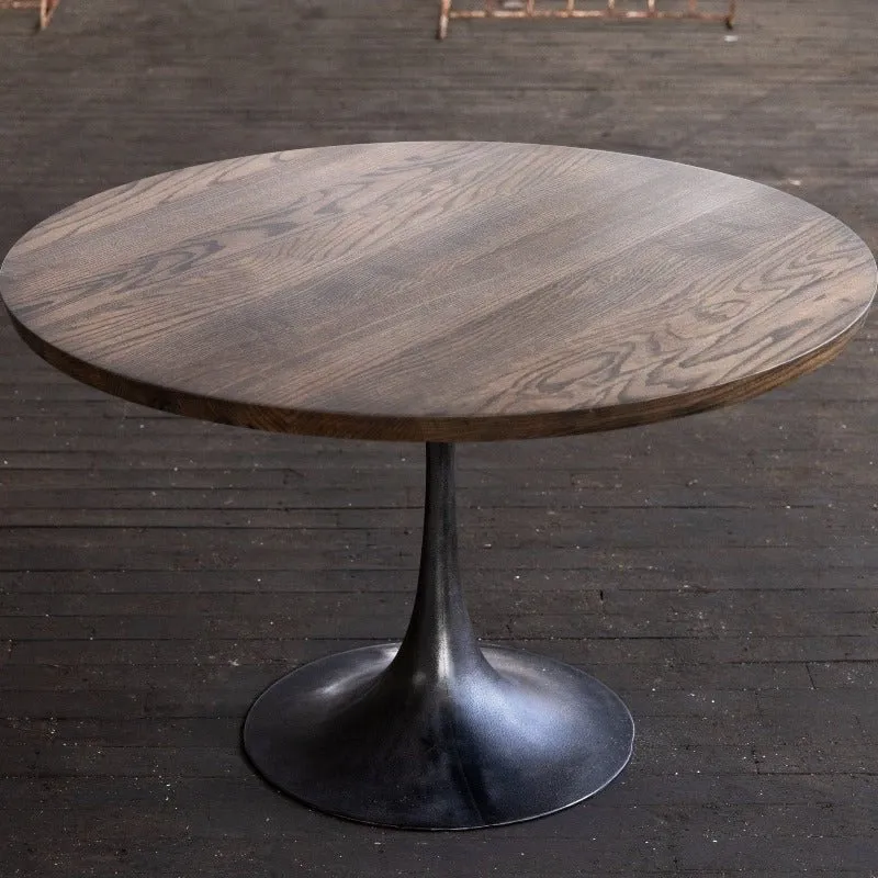 Round Pedestal Base Dining Table | Reclaimed Wood Round Dining Table With Cast Iron "Amicalola" Base