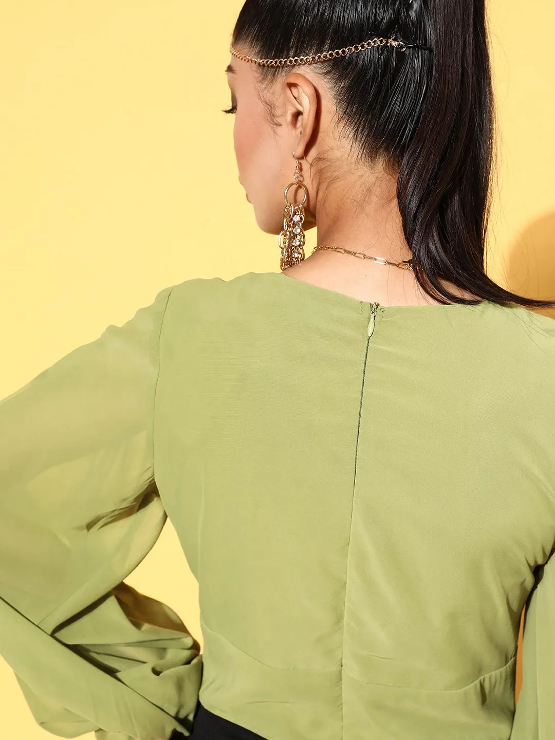 SASSAFRAS Women Stylish Green Colourblocked Joyful Jumpsuit