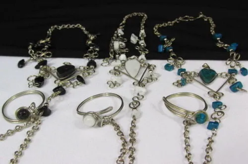 Silver Metal Foot Chain Toe Ring Slave Anklet Multi Beads Blue White Black Stones