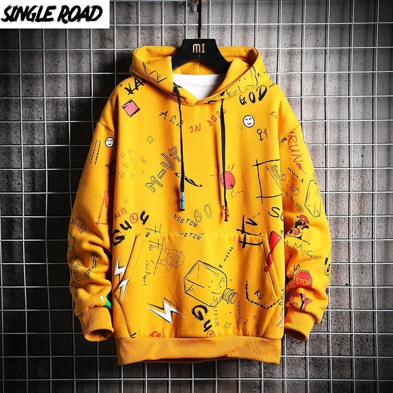 SingleRoad Men's Hoodies Men Women 2021 Spring Sweatshirt Male Japanese Streetwear Oversized Yellow Anime Hoodie Men Sweatshirts