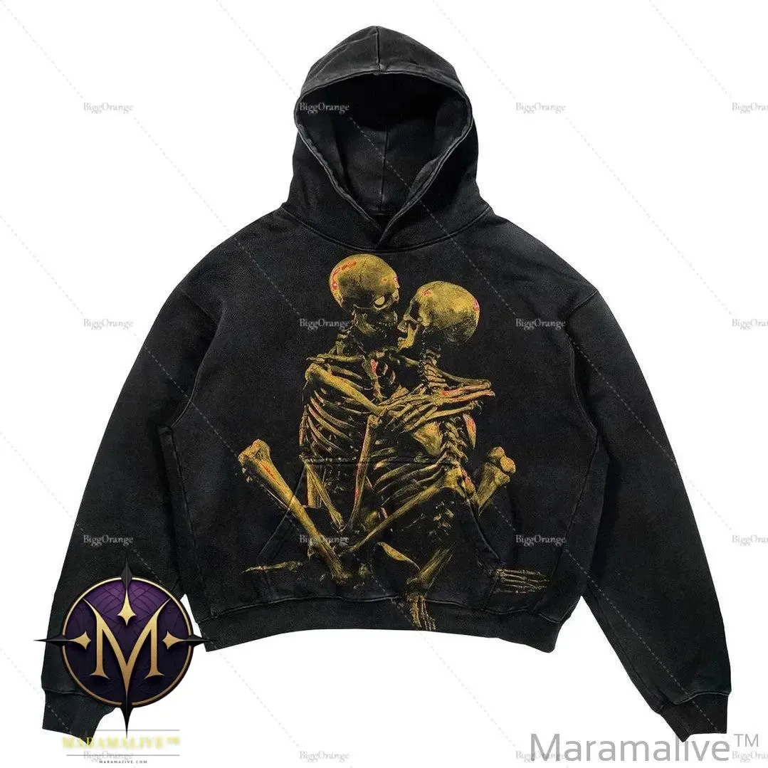 Skull Print Set Hip Hop Teen Clothing Vintage Oversized Hood