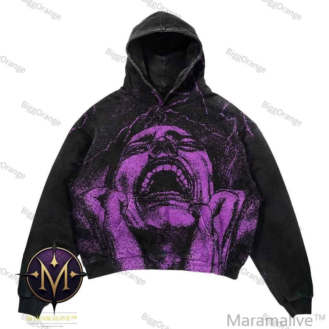 Skull Print Set Hip Hop Teen Clothing Vintage Oversized Hood