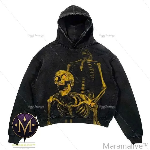 Skull Print Set Hip Hop Teen Clothing Vintage Oversized Hood