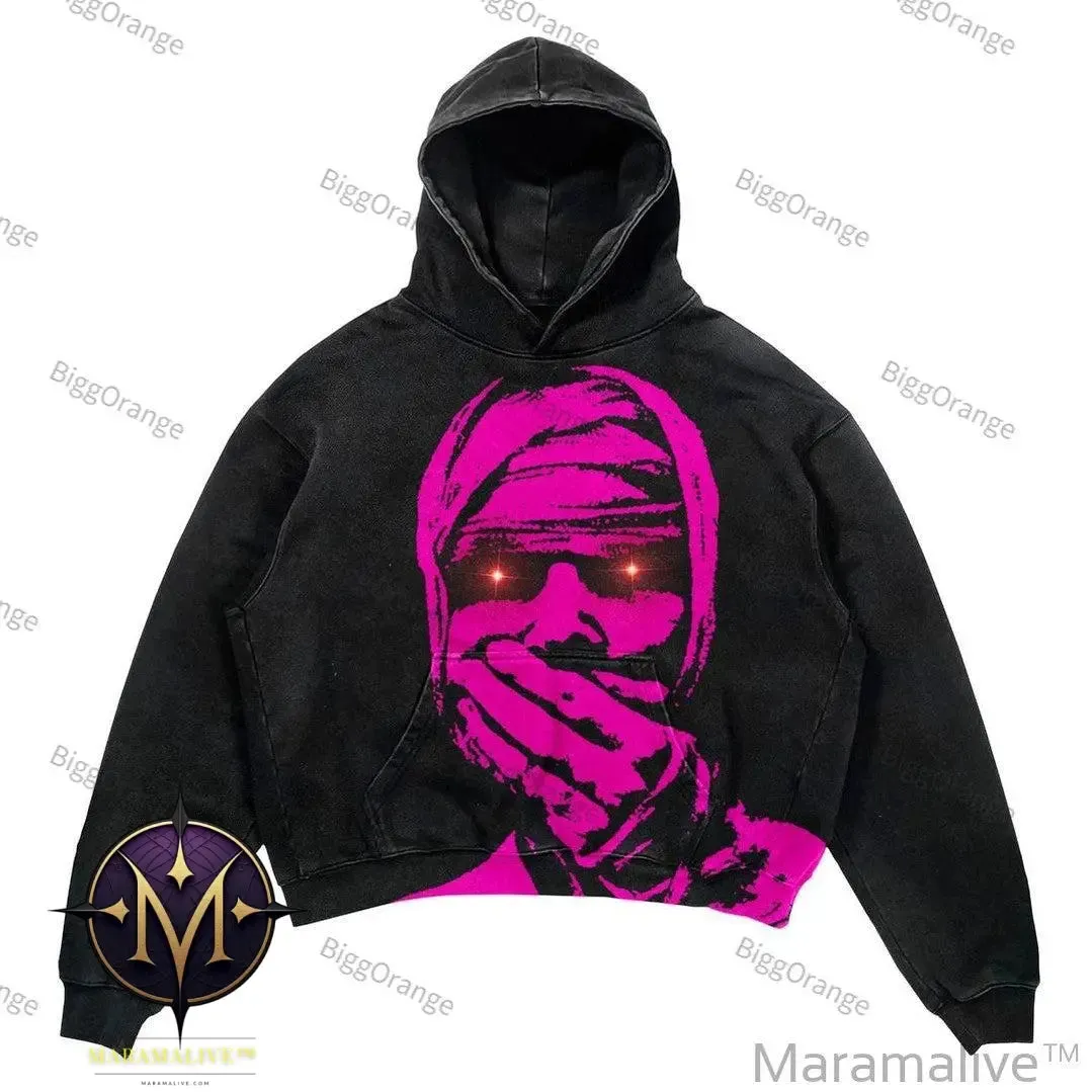 Skull Print Set Hip Hop Teen Clothing Vintage Oversized Hood