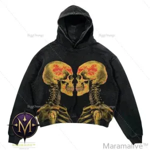 Skull Print Set Hip Hop Teen Clothing Vintage Oversized Hood
