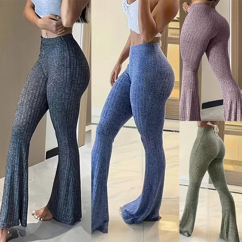 Slim High Waist Bell Bottom Flare Tights Solid Hot Y2k Women Clothes E Girl Aesthetic Fashion Streetwear Woman Pants