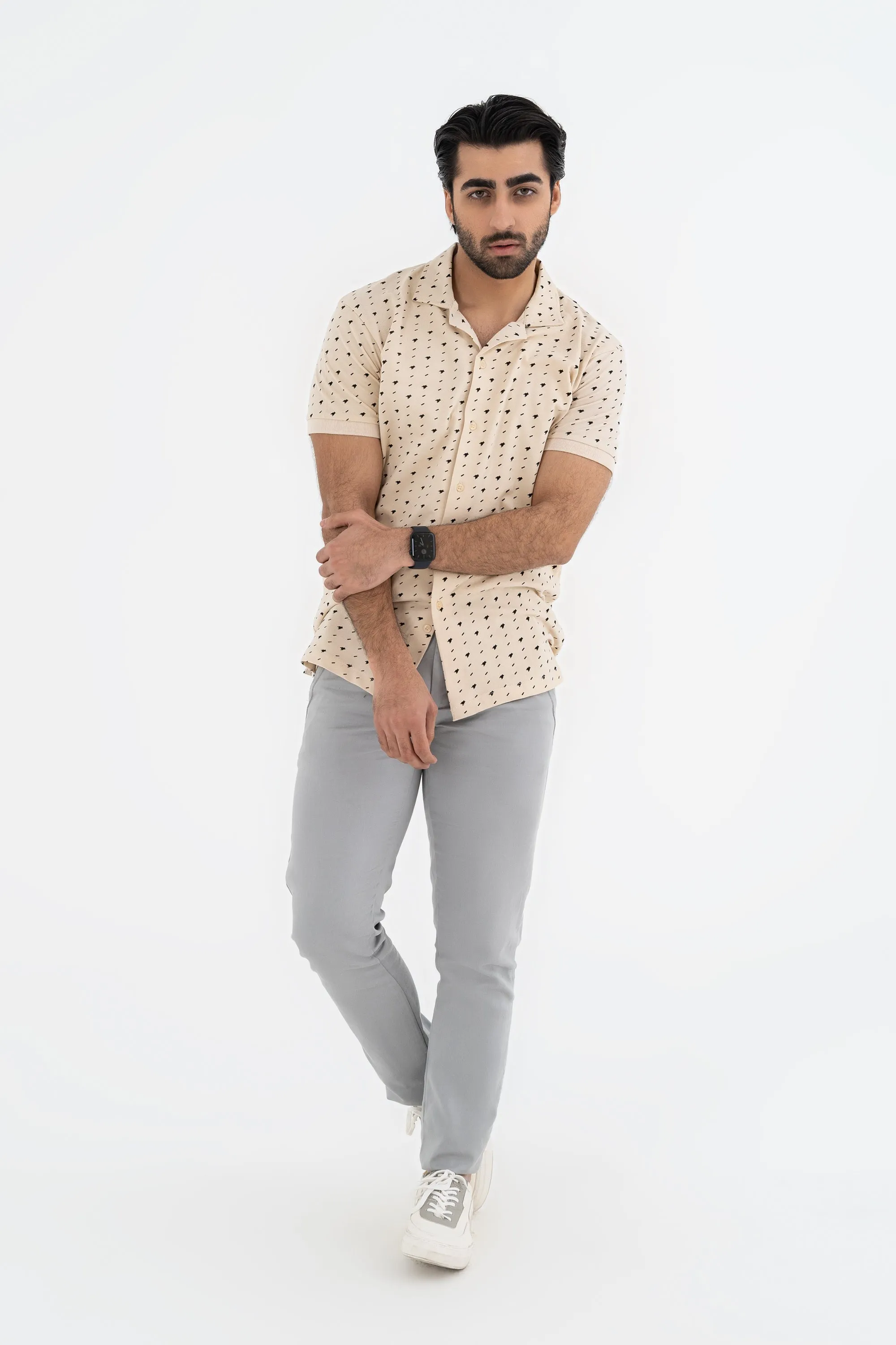 Smart Oatmeal Collared Shirt