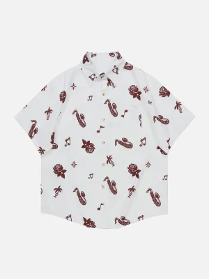 Solid Colour Print Short Sleeve Shirt