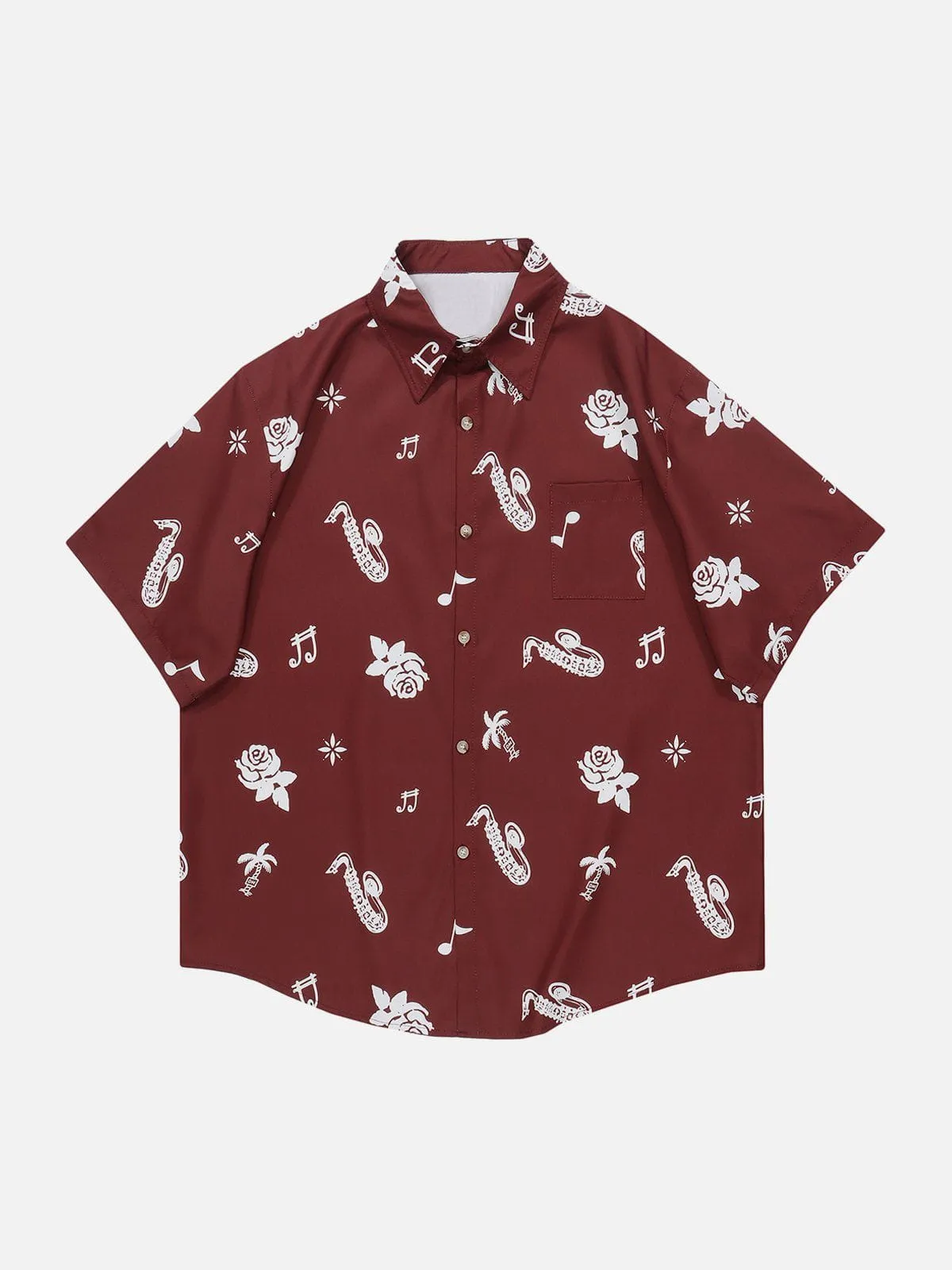 Solid Colour Print Short Sleeve Shirt