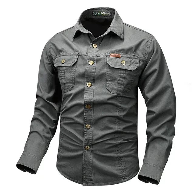 Spring Autumn Men Cotton Long Sleeve Cargo Shirts Man Casual Polo Pilot Shirts Male Safari Outdoor Streetwear Work Shirt Blouses